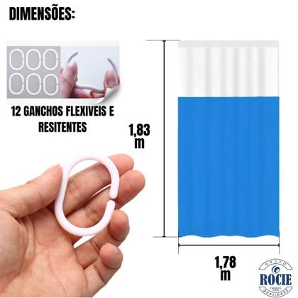 Imagem de Cortina Para Box De Banheiro Com Visor Transparente Ganchos 1,78X1,83M Coloridas Varidadas Wincy
