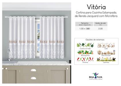 Imagem de Cortina Para Cozinha Com Estampas Desenhadas 2,60x1,50