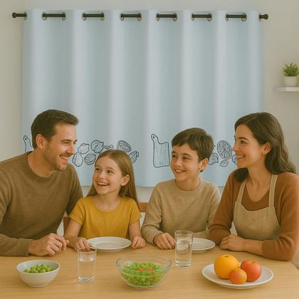 Imagem de Cortina para Janela de Cozinha Blackout Veda Luz Estampada 2,20 X 1,30