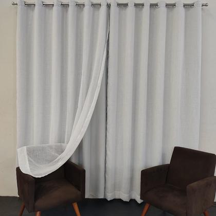 Imagem de Cortina Para Janela Sala Quarto De Voil Gaze De Linho Com Forro Blackout P/ Varão Alto Padrão 2,00x2,40