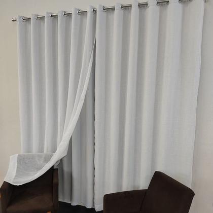 Imagem de Cortina Para Janela Sala Quarto De Voil Gaze De Linho Com Forro Blackout P/ Varão Alto Padrão 2,00x2,40
