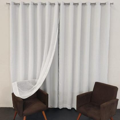 Imagem de Cortina Para Janela Sala Quarto De Voil Gaze De Linho Com Forro Blackout P/ Varão Alto Padrão 2,00x2,40