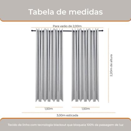 Imagem de Cortina Para Quarto Blackout em Tecido Linho 300x220cm 100% Bloqueio de Luz