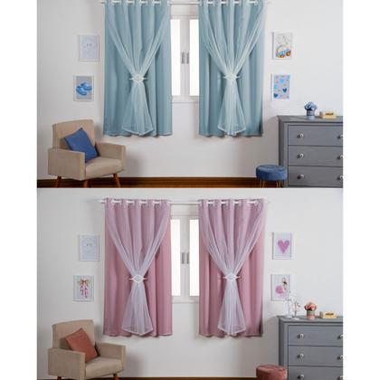 Imagem de Cortina Para Quarto Infantil 2.70x1.70 Tecido Blackout Liso