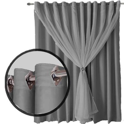 Imagem de cortina para sala e quarto blecaute Bia 3,00 x 2,70 cinza