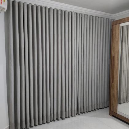 Imagem de Cortina Para Sala e Quarto Voil Gaze De Linho Com Forro blackout 100% Trilho Suíço Duplo 9,00x2,59