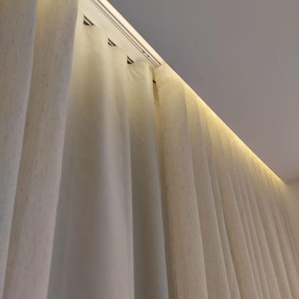 Imagem de Cortina Para Sala e Quarto Voil Gaze De Linho Com Forro blackout 100% Trilho Suíço Duplo 9,00x2,59