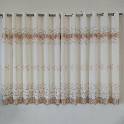 Imagem de Cortina Para Suíte Sala Quarto Voal Guipir Bordado Com Forro Microfibra 3,00x1,80
