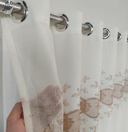 Imagem de Cortina Para Suíte Sala Quarto Voal Guipir Bordado Com Forro Microfibra 3,00x1,80