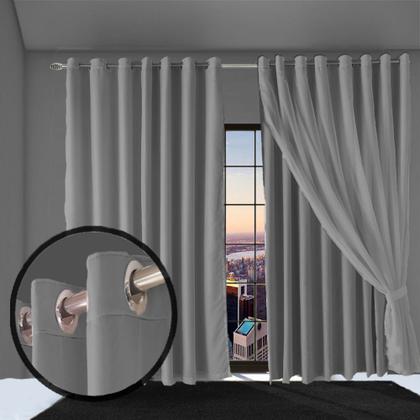 Imagem de cortina pé direito Bruna 5,00 x 4,00 tecido com voal bege