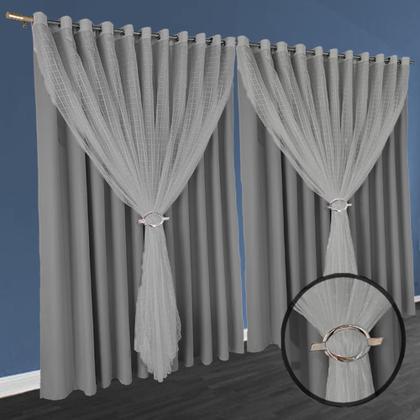 Imagem de cortina pé direito Fiori 5,00 x 4,00 tecido com voal branco