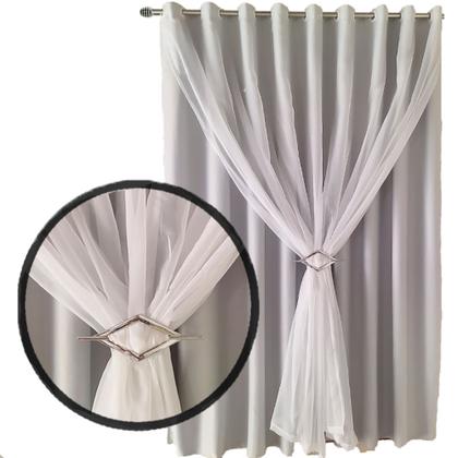 Imagem de cortina pé direito Lisboa 5,00 x 4,00 tecido com voal branco