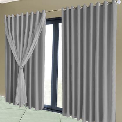 Imagem de cortina pé direito Lisboa 5,00 x 4,00 tecido com voal branco