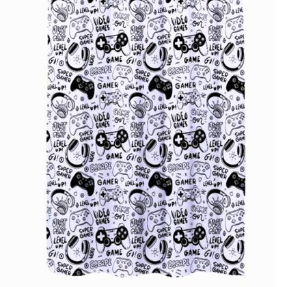 Imagem de Cortina Pequena Quarto Criança Infantil 2,00x1,40 Varao Simples Menino Video Game Branco Simples