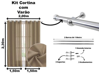 Imagem de Cortina Pra Sala 3,00 x 2,30 Com Varão Incluso Janela Tecido Rústico