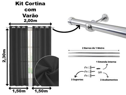 Imagem de Cortina Pra Sala 3,00 x 2,30 Com Varão Incluso Janela Tecido Rústico