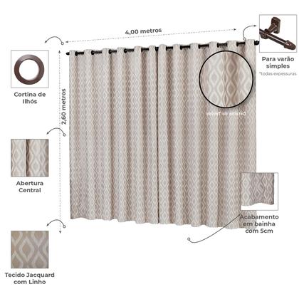 Imagem de Cortina Prisma 4m x 2,60m Linho/Jacquard Semi Blackout
