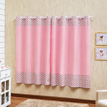 Imagem de Cortina Quarto Infantil Bebe Ilhos Menina Estampada Triangulo Baby Rosa  2x1,70m