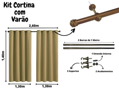 Imagem de Cortina Sala Com Varao Incluso 19mm Kit Completo