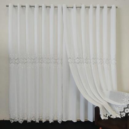 Imagem de Cortina Sofisticada Bordada De Voil Linho Gripir Com Forro Microfibra 3,00x2,30