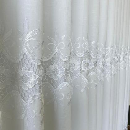 Imagem de Cortina Sofisticada De Linho Bordado Guipir Com Forro Microfibra 3,00x2,50