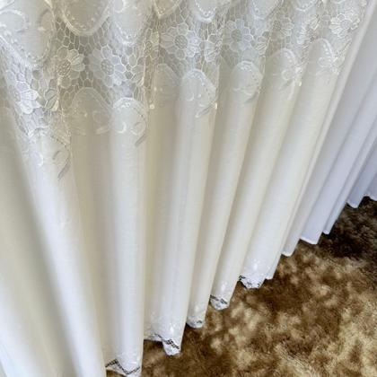 Imagem de Cortina Sofisticada De Linho Bordado Guipir Com Forro Microfibra 3,00x2,50