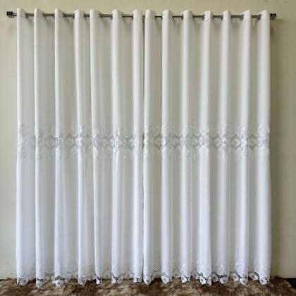 Imagem de Cortina Sofisticada De Linho Bordado Guipir Com Forro Microfibra 3,00x2,50