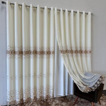 Imagem de Cortina Sofisticada De Linho Bordado Guipir Com Forro Microfibra 3,00x2,50