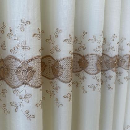 Imagem de Cortina Sofisticada De Linho Bordado Guipir Com Forro Microfibra 3,00x2,50
