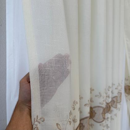 Imagem de Cortina Sofisticada De Linho Bordado Guipir Com Forro Microfibra 3,00x2,50
