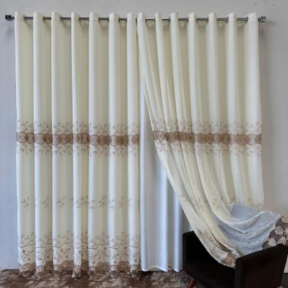 Imagem de Cortina Sofisticada De Linho Bordado Guipir Com Forro Microfibra 3,00x2,50