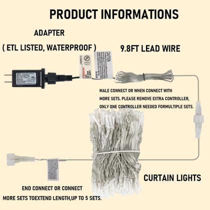 Imagem de Cortina String Lights Dazzle Bright 300 LED conectável em 8 modos