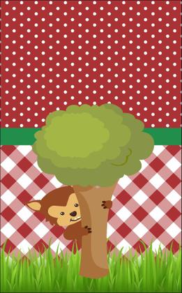 Imagem de Cortina Tecido Oxford Quarto Infantil Lobo e Chapéuzinho Xadrez e Poá - 280x220cm