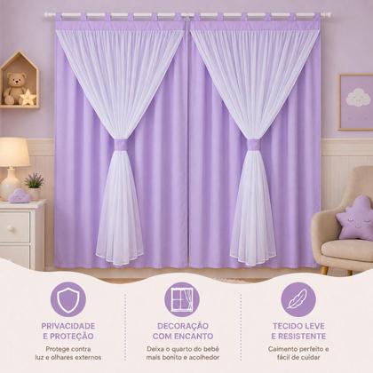 Imagem de Cortina Varão Simples Quarto Bebê e Criança Menina Lilás 2mX1,70m 