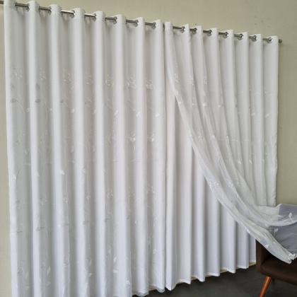 Imagem de Cortina Voil Bordada Com Forro Microfibra 3 Metros De Largura Com Altura Personalizável