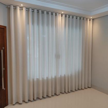 Imagem de Cortina Voil Gaze De Linho Com Forro Microfibra Leve Alto Padrão 6,00x2,60