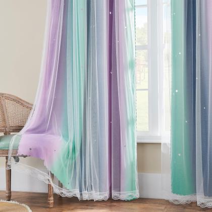 Imagem de Cortina XiDi Doble Capa Arcoíris Opaca con Estrellas