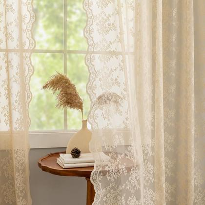 Imagem de Cortinas de renda YJ YANJUN Beige Vintage Floral 54 em 2 painéis