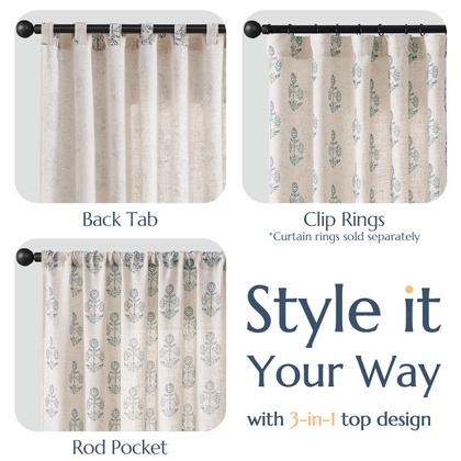 Imagem de Cortinas jinchan Linen Floral, 24 cm de comprimento, azul, sala de estar