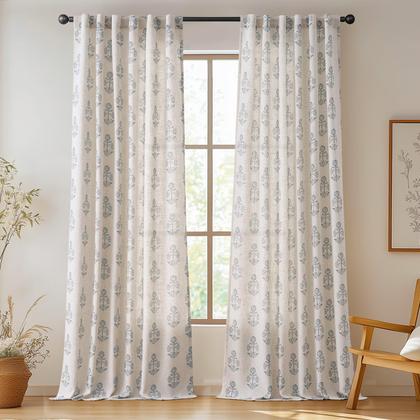 Imagem de Cortinas jinchan Linen Floral, 24 cm de comprimento, azul, sala de estar