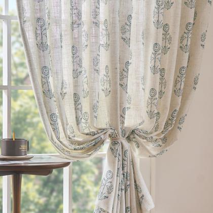 Imagem de Cortinas jinchan Linen Floral, 24 cm de comprimento, azul, sala de estar