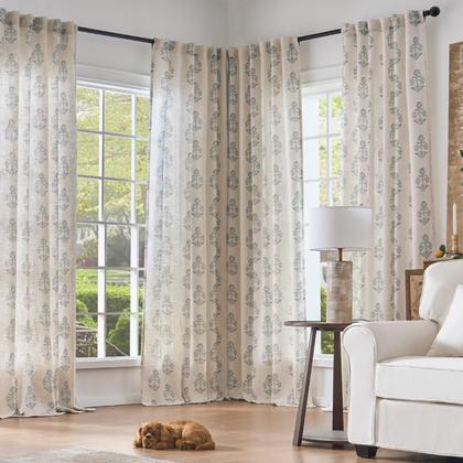 Imagem de Cortinas jinchan Linen Floral, 24 cm de comprimento, azul, sala de estar