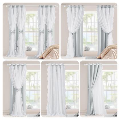Imagem de Cortinas PONY DANCE Shabby Chic de camada dupla 52x213cm 2 peças