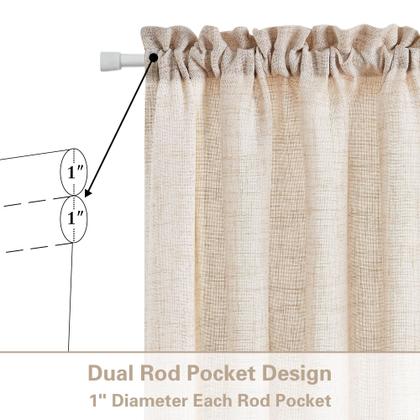 Imagem de Cortinas transparentes DUKIYO Linen Beige para cozinha W25xL40 2 painéis