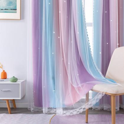 Imagem de Cortinas XiDi Rainbow Pink Purple Double Layer Blackout
