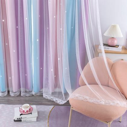 Imagem de Cortinas XiDi Rainbow Pink Purple Double Layer Blackout