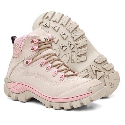 Imagem de Coturno Adventure Feminino Bota de Trilha em Couro Legitimo + Palmilhas Anatomicas