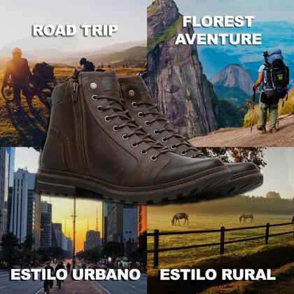 Imagem de Coturno Bota Casual Masculino Freeway Rústico Zíper Lateral Couro Inverno Confortável Reforçado Macio