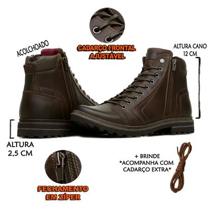 Imagem de Coturno Bota Casual Masculino Freeway Rústico Zíper Lateral Couro Inverno Confortável Reforçado Macio