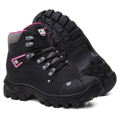 Imagem de Coturno Bota Catprime Feminino Couro Legítimo Emborrachado Resistente à Água Motoqueira C.A